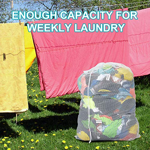Laundry Bags, Mesh Heavy Duty 24" x 36" with Drawstring Closure, 3-Pack, White - color: White-3Pack