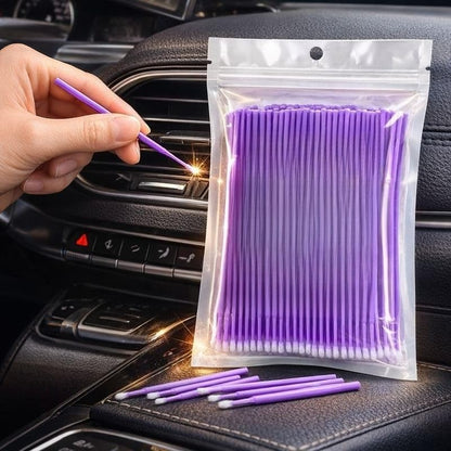 100PCS Mini Detail Brushes Purple Micro Applicators Fine Tip Cleaning Swabs with Clear Pouch for Adult Car Air Vent Detailing Model Craft Paint Repair