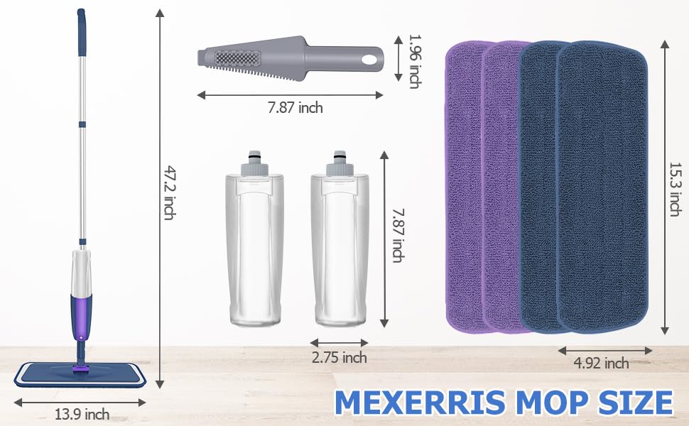 Spray Wet Mops for Floors Cleaning: Hardwood Floor Mop Refillable 2 Bottles - color: Purple