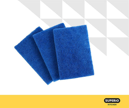 Scouring Pad Non-Scratching Scrubber Non-Scratch Cleaning Scrub Pads, Heavy Duty Scouring Pad, Reusable Kitchen Scrubbing Pad Pack of 3, Blue, By Superio - color: Blue, size: 3-pack