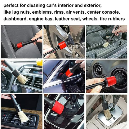 Detailing Brush Set - 10 Pcs Detail Brushes Car Detailing, Auto Boar Hair Car Detailing Kit for Cleaning Interior Exterior - Vehicles Wheels Leather Engine Dashboard