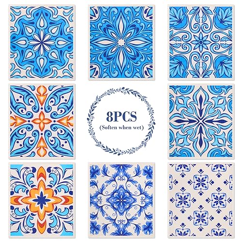 Lucomb 8 Pack Swedish Dish Cloths for Kitchen Reusable, Cellulose Sponge Cloths Swedish Dish Rags Washable Paper Towels Cloth Quick Dry Non-Scratch for Washing Dishes Home Counter Wipe - color: 8 Pack-geometric Pattern
