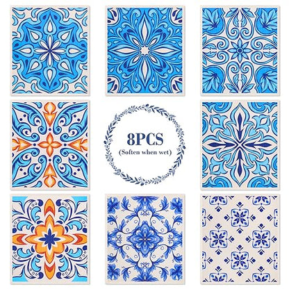 Lucomb 8 Pack Swedish Dish Cloths for Kitchen Reusable, Cellulose Sponge Cloths Swedish Dish Rags Washable Paper Towels Cloth Quick Dry Non-Scratch for Washing Dishes Home Counter Wipe - color: 8 Pack-geometric Pattern