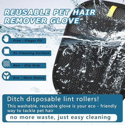 2Pcs Pet Hair Removal Gloves – Reusable Electrostatic Mitt for Dog Cat Hair, Magic Brush for Furniture, Couch, Carpet, Clothing, Car Seat – How to Use: Rub Back & Forth to Create Static - color: Black&2 Pack