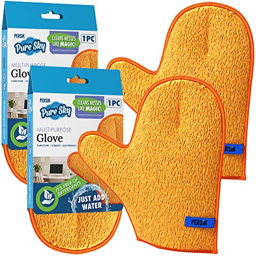 persik Pure-Sky Microfiber Glove Dusting Mitt - Just Add Water No Detergents Needed - Ultra Microfiber Cleaning Cloth Glove - Use for Cleaning Furniture, Home - 2 Pack