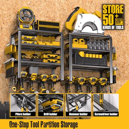 Spampur Power Tool Organizer Wall Mount - size: 4 shelves 4 slots (2 pack) without power strip