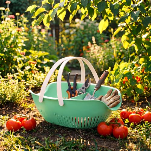 Nuogo 3 Pcs Garden Harvest Basket with Dividers Tool Caddy,Sage Green - color: Sage Green