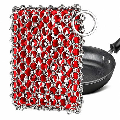 TEZZ Cast Iron Scrubber, Skillet Chainmail Scrubber for Cast Iron Pan - Chain Mail Scrubber Cast Iron Sponge - Metal Scrubber Cast Iron Skillet Cleaner, Wok, Frying Pans, Dutch Oven Cleaning Scrubber