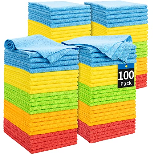 Microfiber Cleaning Cloth, 100 Pack Cleaning Rags Microfiber Towel Bulk Absorbent Lint-Free Wash Cloths, All-Purpose Shop Towels for Cars, Automotive, Garage, Home & Kitchen 11.5"*11.5" - color: Blue, style: 100 Pack