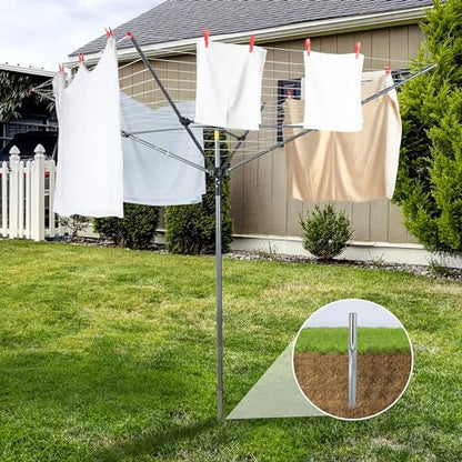 STO STO Umbrella Clothesline Outdoor Drying Rack, 164 Feet Rotary Clothes Drying Rack with Adjustable Height, Folding Laundry Line with Metal Ground Spike for Backyard, Patio, Garden, Heavy Duty - size: 164 Feet