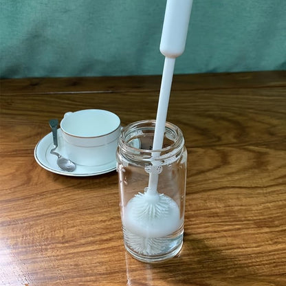 Silicone Cup Brush with Long Handle, 360-Degree Rotating Cleaning Brush with Long Handle for Bottles, Cups, and Containers, Reusable Kitchen Cleaning Tool - color: White Silicone Cup Brush