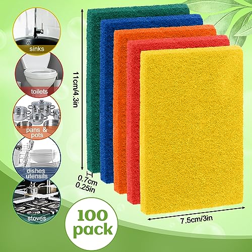 Hoolerry 100 Pcs Heavy Duty Scouring Pads Bulk for Kitchen Dish, Multicolor - color: Multicolor