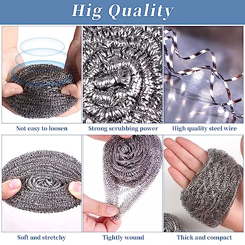Stainless Steel Scrubber Scrubbing Scouring Pad Sponges Clean Pot Pan and Steel Wool for Kitchen Bathroom - size: 12Pcs Metal Scrubber