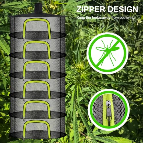 Doacpr 6-Layer Hanging Herb Drying Rack, Foldable Mesh Net with Zipper - size: 6 Layers-23.62''