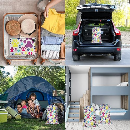 Swono Dog Paws Large Laundry Collapsible Laundry Bag Colorful Puppy Paw Animal Footprint Foldable Laundry Hamper Bag - color: Dog Paws