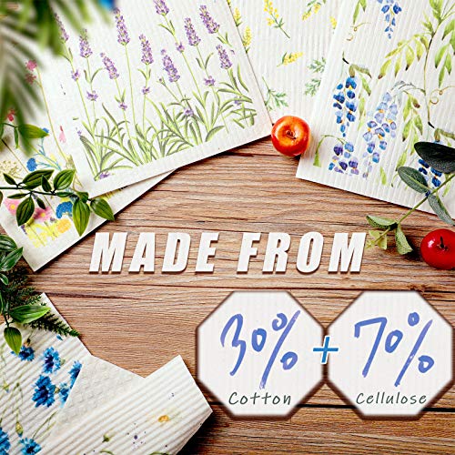 Remagr Swedish Kitchen Dish Towels Wildflowers Reusable Sponge Cleaning Cloths Absorbent Quick Drying Washable Cleaning Wipes No Odor Hand Towel (6)
