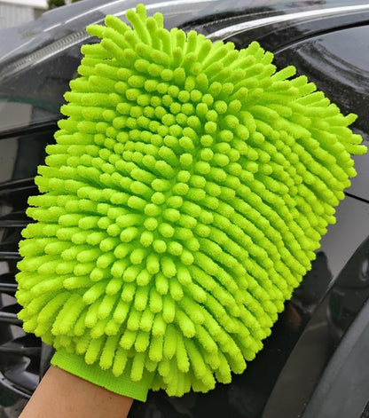 Car Wash Mitt(5.9In × 7.08In), Scratch-Free Double-Sided Wash Brush, Microfiber Wet & Dry Soft Plush Gloves for Cleaning Cars and Home, Car Cleaning Accessories, Machine Washable, Green