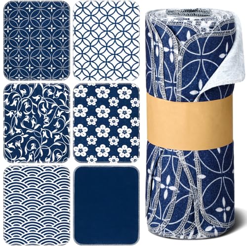 36 Pcs Reusable Paper Towels Kitchen Cloths Japanese Style, Blue