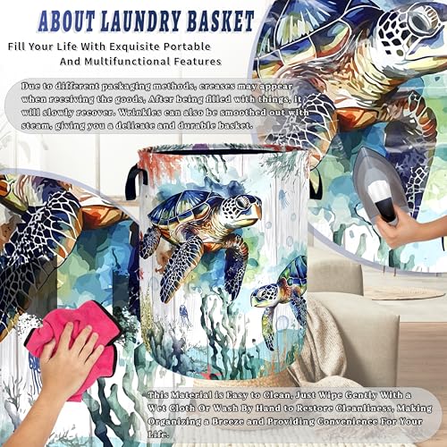 Ocean Sea Turtle Laundry Basket Oxford Cloth Foldable Hamper 18.9x16.5 Inch - color: Cute Blue Turtles Ocean Beach