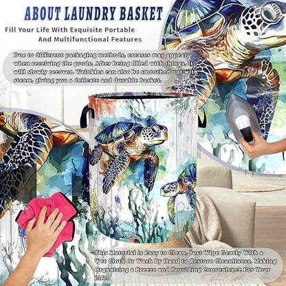 Ocean Sea Turtle Laundry Basket Oxford Cloth Foldable Hamper 18.9x16.5 Inch - color: Cute Blue Turtles Ocean Beach