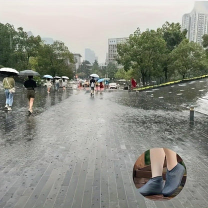 Waterproof Reusable Silicone Shoe Covers, Elastic Non-Slip Overshoes for Rain Mud Travel Commuting Outdoor Protection - color: White 2pair