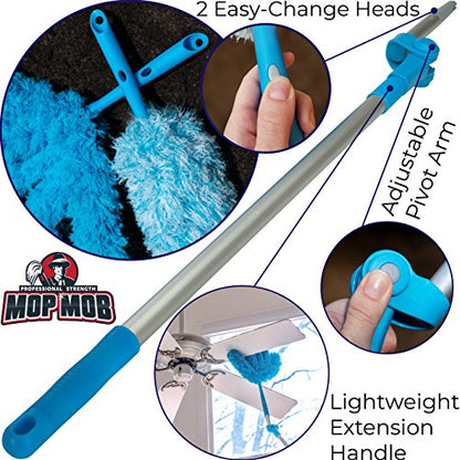 Extendable Washable Microfiber Duster and Blind Cleaner w/Pivoting Head and Extension Pole. Telescopic Arm and Flexible Heads for Easy Ceiling and Cobweb Dusting. Detachable Dusters = Quick Cleaning