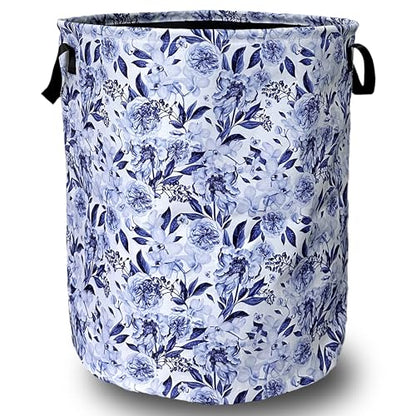 Blue Floral Laundry Basket Oxford Cloth Foldable Hamper 18.9x16.5Inch - color: Beautiful Blue Flowers Floral