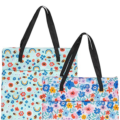 ALVABABY 2 Pack Large Wet Dry Bag Waterproof Hanging Cloth Diaper with Double Zippered Pockets 25x18 inches (Rainbow and flowers) - color: Rainbow and flowers