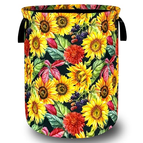 Sunflowers Laundry Basket Oxford Cloth Foldable Hamper 18.9x16.5 Inch - color: Yellow Sunflowers Floral