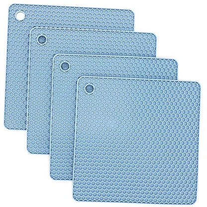 Silicone Trivets Mats, Hot Pads for Pot Holder, Square Trivets for Dishes, Pots and Pans, Multi-Purpose Kitchen Counter Pads, Non-Slip Heat Resistant Mats Set of 4 Blue - color: B06: Square-blue
