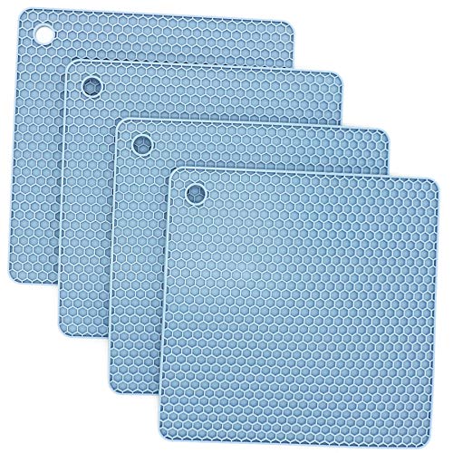 Silicone Trivets Mats, Hot Pads for Pot Holder, Square Trivets for Dishes, Pots and Pans, Multi-Purpose Kitchen Counter Pads, Non-Slip Heat Resistant Mats Set of 4 Blue - color: B06: Square-blue
