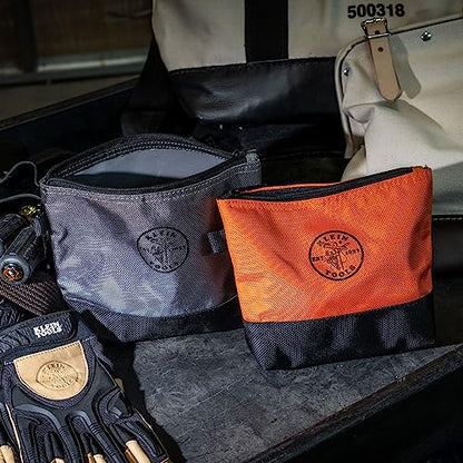 Klein Tools 55470 Utility Bag, Stand-Up Zipper Tool Bags, Tough 1680d Ballistic Weave, Reinforced Bottoms, Orange/Black, Gray/Black, 2-Pack - size: 2-Piece, style: 2-Piece