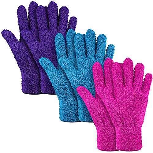 Patelai 3 Pairs Microfiber Dusting Gloves for Plants Leaf, Large - color: Purple, Blue, Rose Red, size: Large