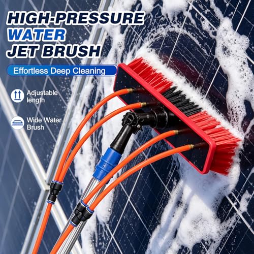 35FT Water Fed Pole Kit Adjustable Solar Panel Cleaning Kit Cleaner Tool for Window Glass Roof Outdoor Glass Brush Window Washing Equipment