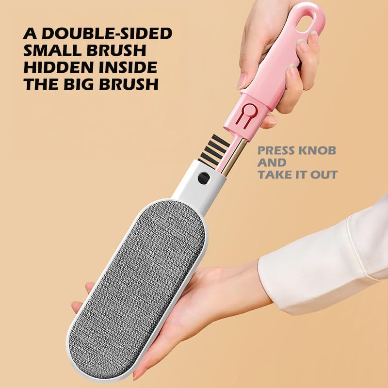 2PCS Lint Brushes for Clothes, Cat Dog Hair Remover for Lundary, Self-Cleaning Lint Remover for Bed Sofa Coat, Best Hair Cleaning Brushes Better Than Lint Roller (Large Blue and Mini Pink) - color: Large Blue and Mini Pink