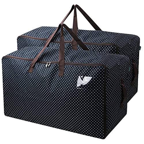 AMJ 2 Pack Extra Large Storage Bags, Moving Bags Totes with Handles & Zippers for Clothing Blanket Storage, Dorm College Moving Supplies Boxes, Storage Tote for Space Saving Moving Storage - color: Blue Small Dots, 2pcs