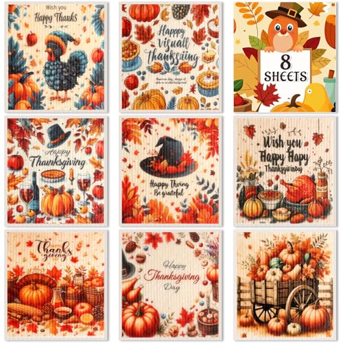 Lucomb 8 Pack Thanksgiving Swedish Dishcloths for Kitchen, Reusable Soft Kitchen Towels Dish Cloths Set Absorbent Sponge Cleaning Washable Quick Drying Bar Hand Washing - color: 8 Pack-thanksgiving Days