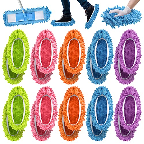 20 Pcs CHENGU Mop Slippers Shoes Cover for Floor Cleaning Microfiber Cleaning House Dust Mopping Slippers Washable Reusable Mop Socks for Women House Kitchen Office (5 Colors) - size: 5 Colors