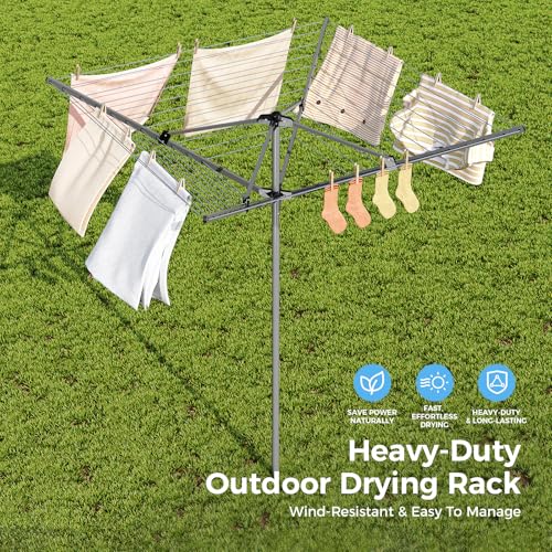 APEXCHASER Outdoor Clothes Drying Rack, 4-arm Umbrella Clothesline, 72.8" H - size: 131ft XL