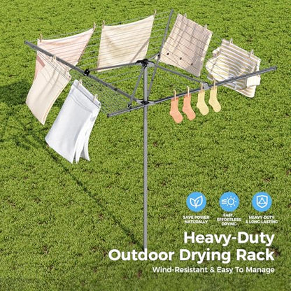 APEXCHASER Outdoor Clothes Drying Rack, 4-arm Umbrella Clothesline, 72.8" H - size: 131ft XL
