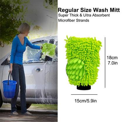 Car Wash Mitt(5.9In × 7.08In), Scratch-Free Double-Sided Wash Brush, Microfiber Wet & Dry Soft Plush Gloves for Cleaning Cars and Home, Car Cleaning Accessories, Machine Washable, Green