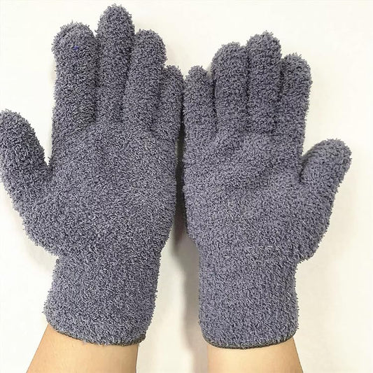 2pcs Microfiber Dusting Gloves, Reusable Coral Fleece Housework Absorbent Gloves, Suitable for Boats, RVs, Swimming Pools, Cars, Home Cleaning, Blinds and Furniture, Grey