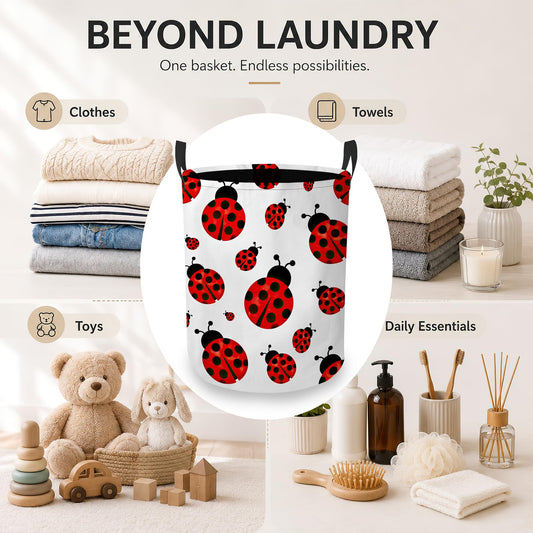 Red Ladybug Laundry Basket Oxford Cloth Laundry Hamper With Handle Foldable Portable Clothes Storage Basket Storage Bag For Laundry Room/Bathroom/Bedroom/Dormitory 20.8"x16" - color: Red Ladybug